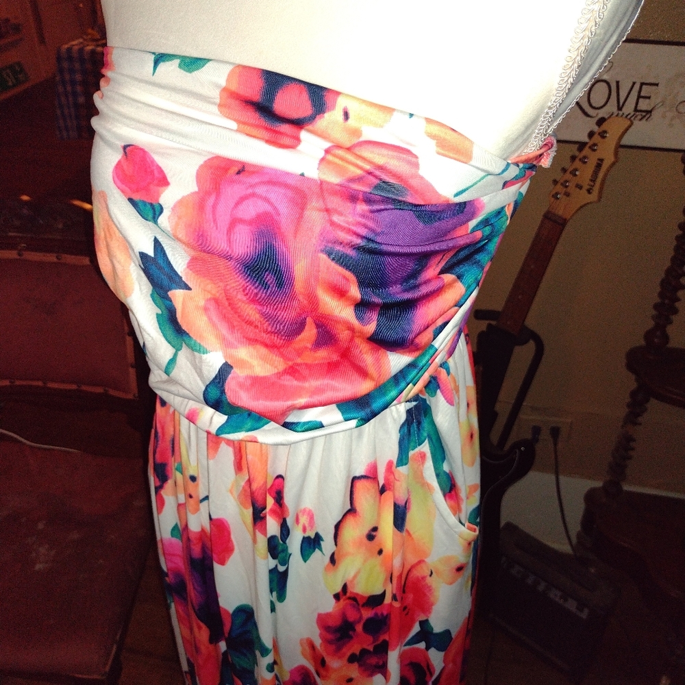 Strapless Floral Watercolor Maxi Dress Size M 8 10